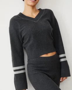 MONROW Plush Stripe Sweater FADEDBLACK Shop